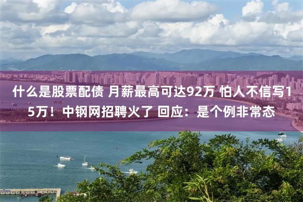 什么是股票配债 月薪最高可达92万 怕人不信写15万！中钢网招聘火了 回应：是个例非常态